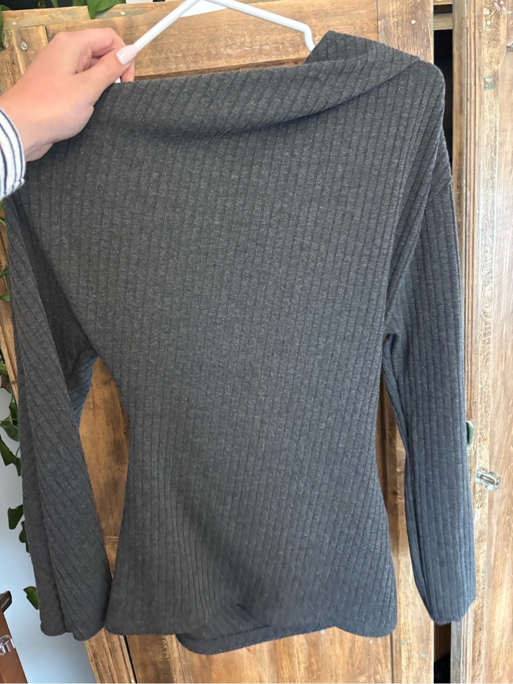 Zara Charcoal Gray Ribbed Cowl Neck Sweater - Picture 2 of 2